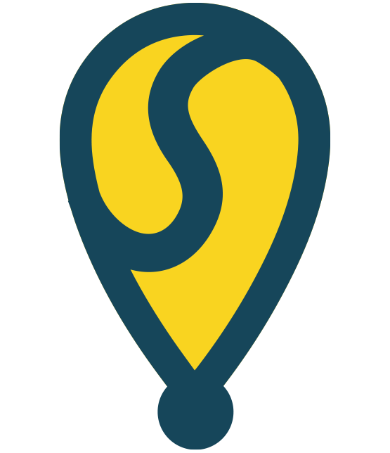The STARGET map pin with its S-shaped path.